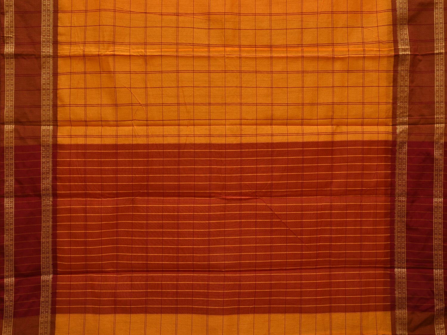 Yellow Bamboo Cotton Saree with Checks Design bc0039