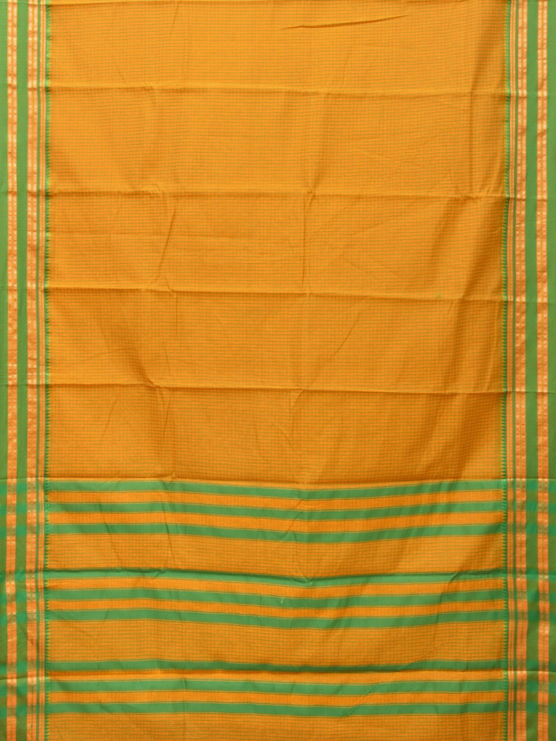 Yellow Bamboo Cotton Saree with Checks Design bc0119