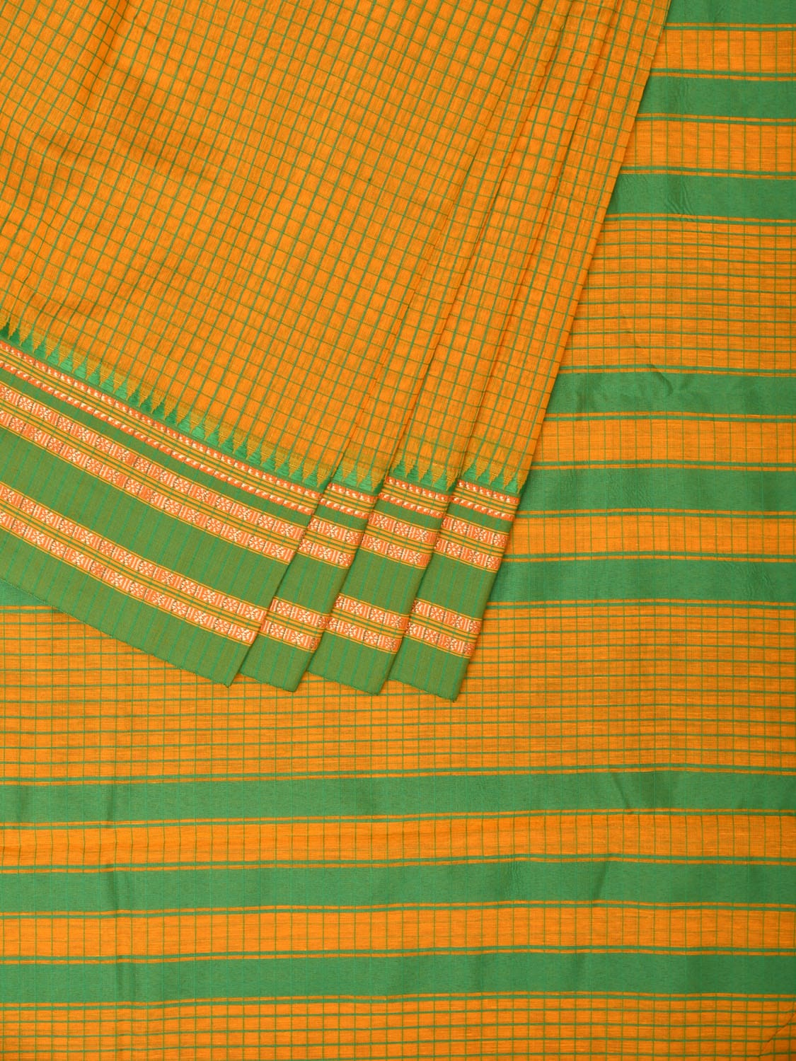 Yellow Bamboo Cotton Saree with Checks Design bc0119