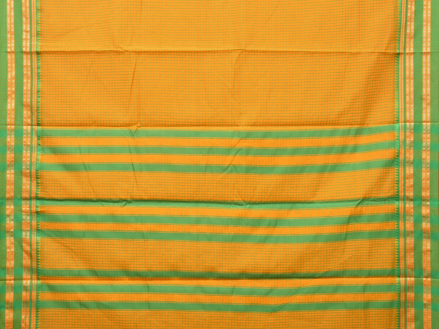 Yellow Bamboo Cotton Saree with Checks Design bc0119