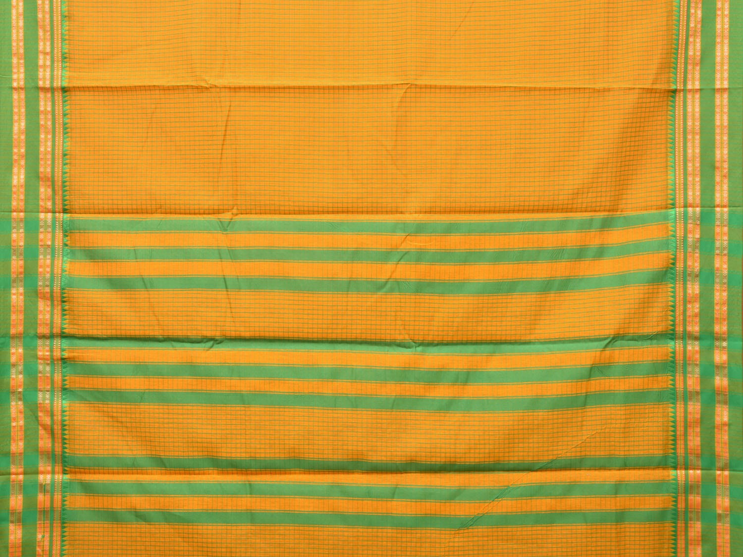 Yellow Bamboo Cotton Saree with Checks Design bc0119