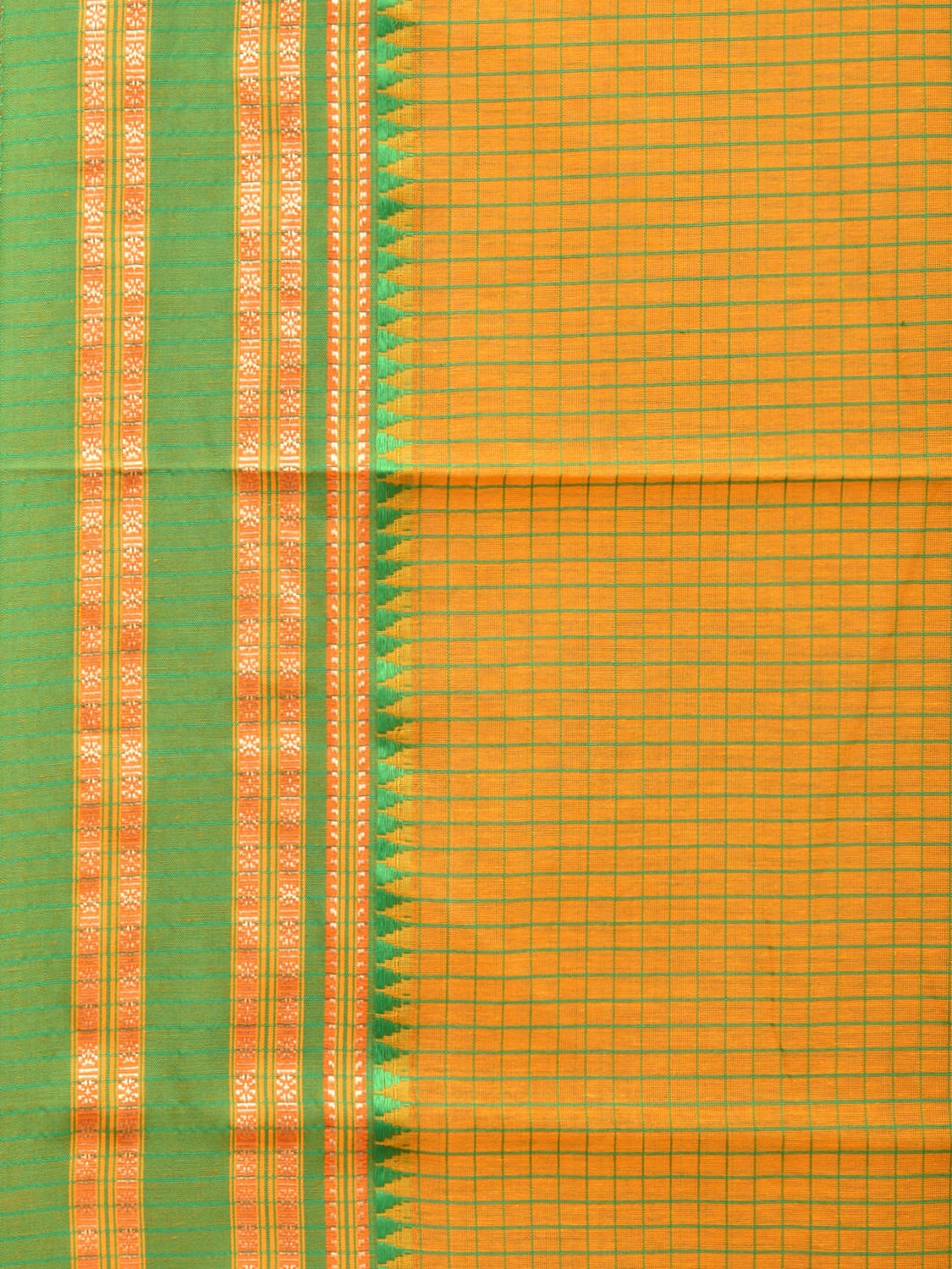 Yellow Bamboo Cotton Saree with Checks Design bc0119