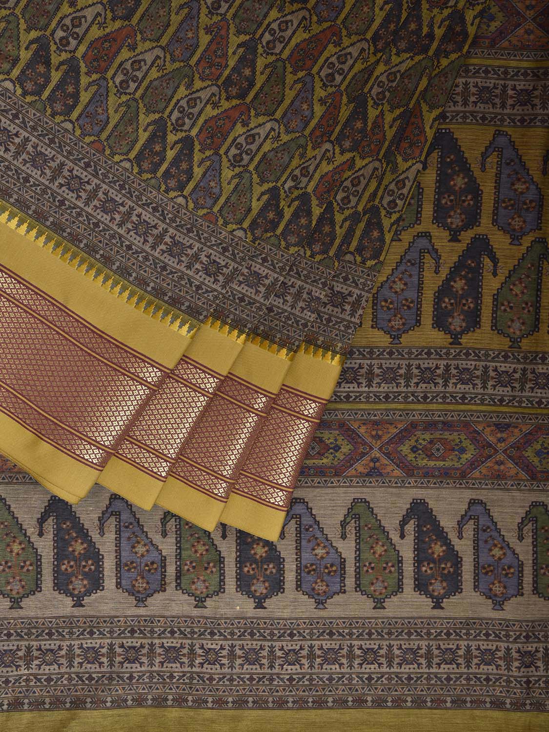 Yellow Bamboo Cotton Saree with Digital Print Design bc0811