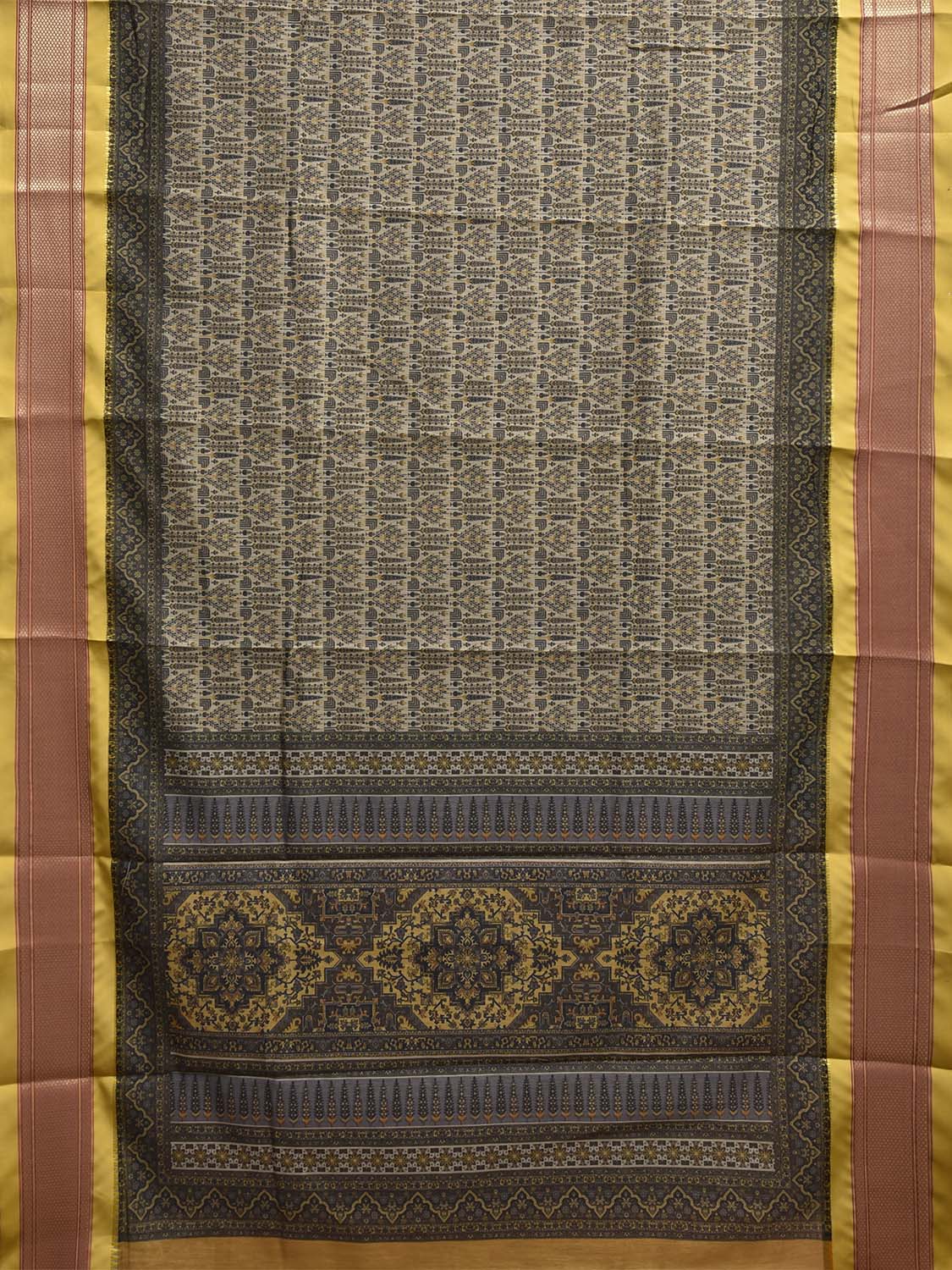 Yellow Bamboo Cotton Saree with Digital Print Design bc0813