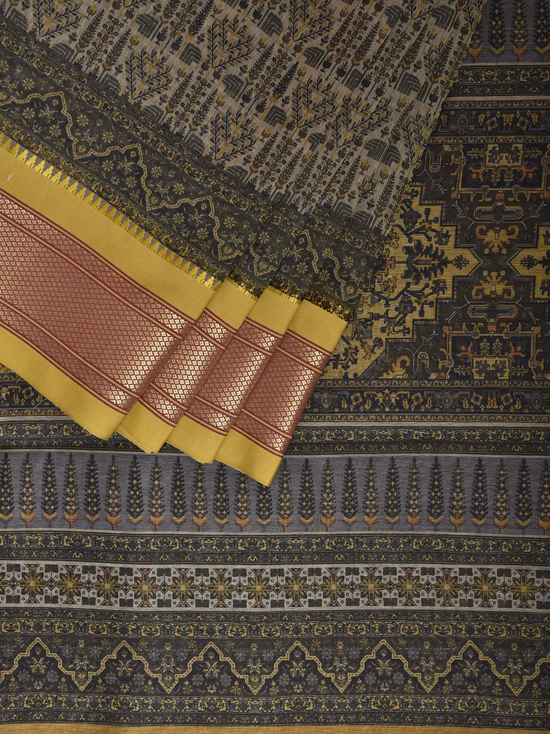 Yellow Bamboo Cotton Saree with Digital Print Design bc0813