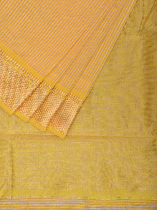 Yellow Bamboo Cotton Saree with Strips Design No Blouse bc0770