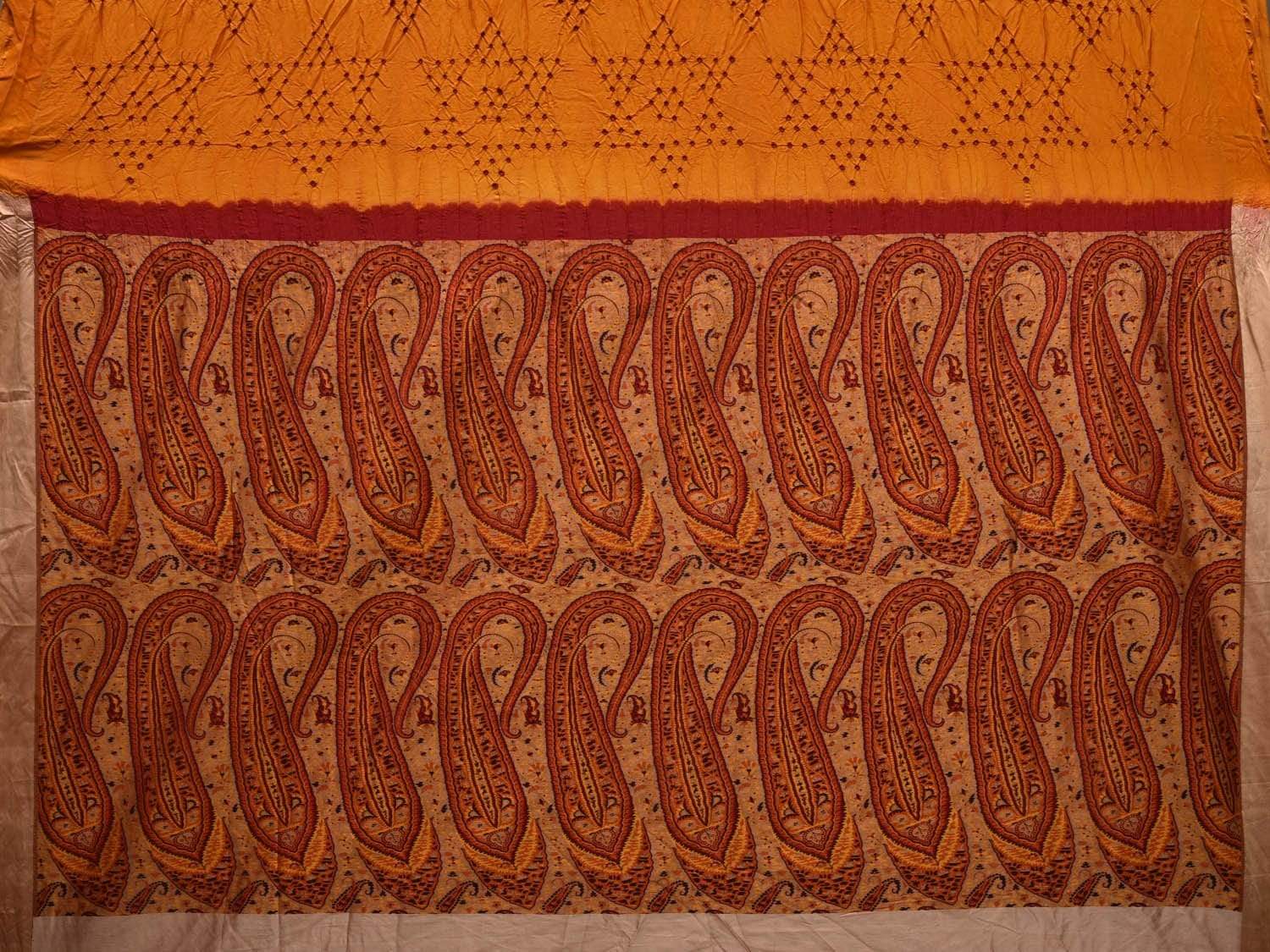 Yellow Bandhani Banaras Silk Handloom Saree with Big Mango Pallu Design bn0315
