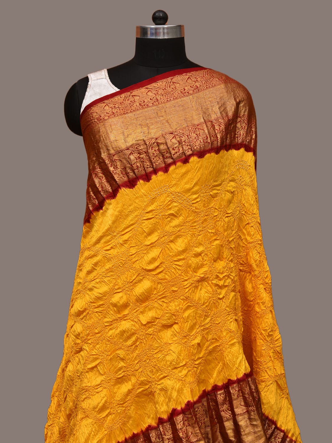 Yellow Bandhani Kanchipuram Silk Handloom Dupatta with Border Design ds3216