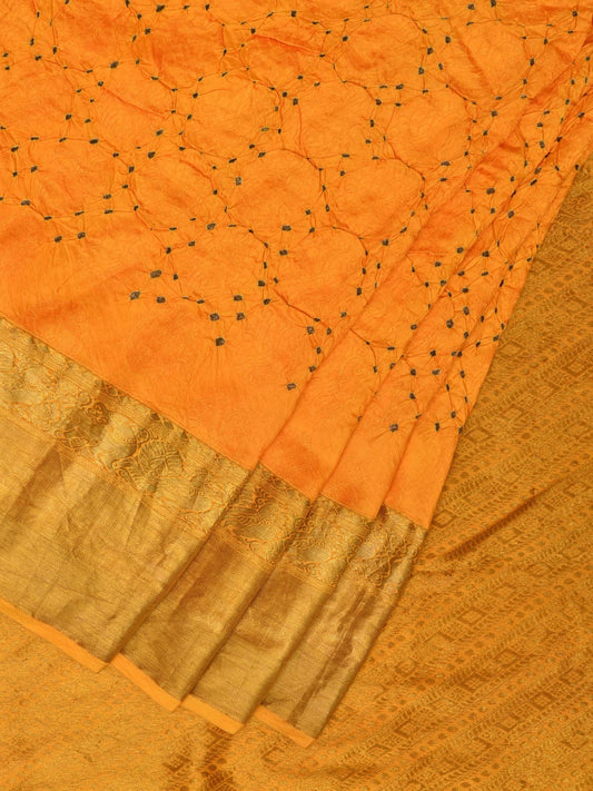 Yellow Bandhani Kanchipuram Silk Handloom Saree with Body Buta Design bn0498