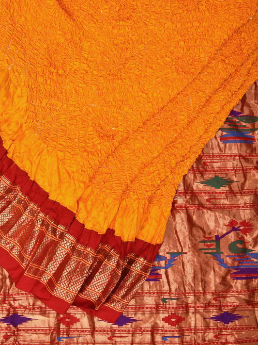 Yellow Bandhani Paithani Silk Handloom Saree with Pallu Design bn0476