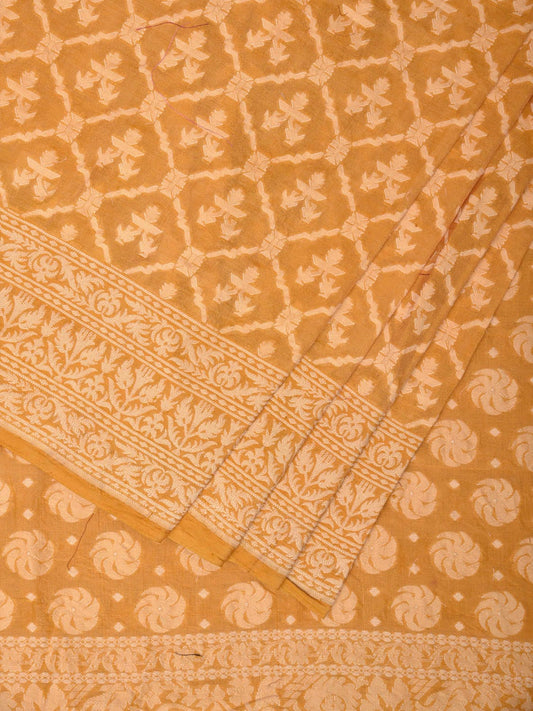 Yellow Cut Work Cotton Handloom Saree with All Over Jamdani Style Design o0387