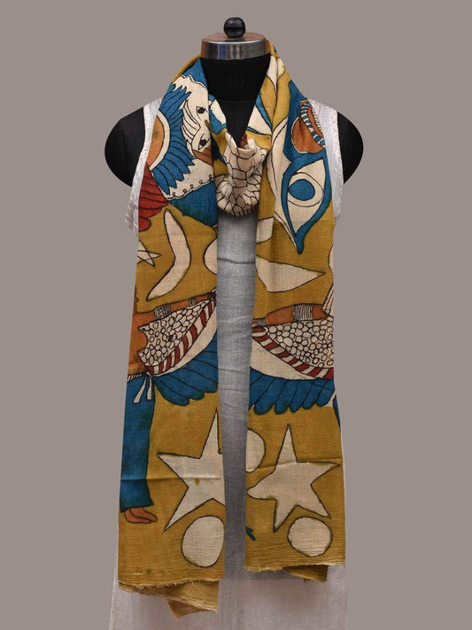 Yellow Kalamkari Hand Painted Cotton Handloom Dupatta with Egyptian Design ds2577