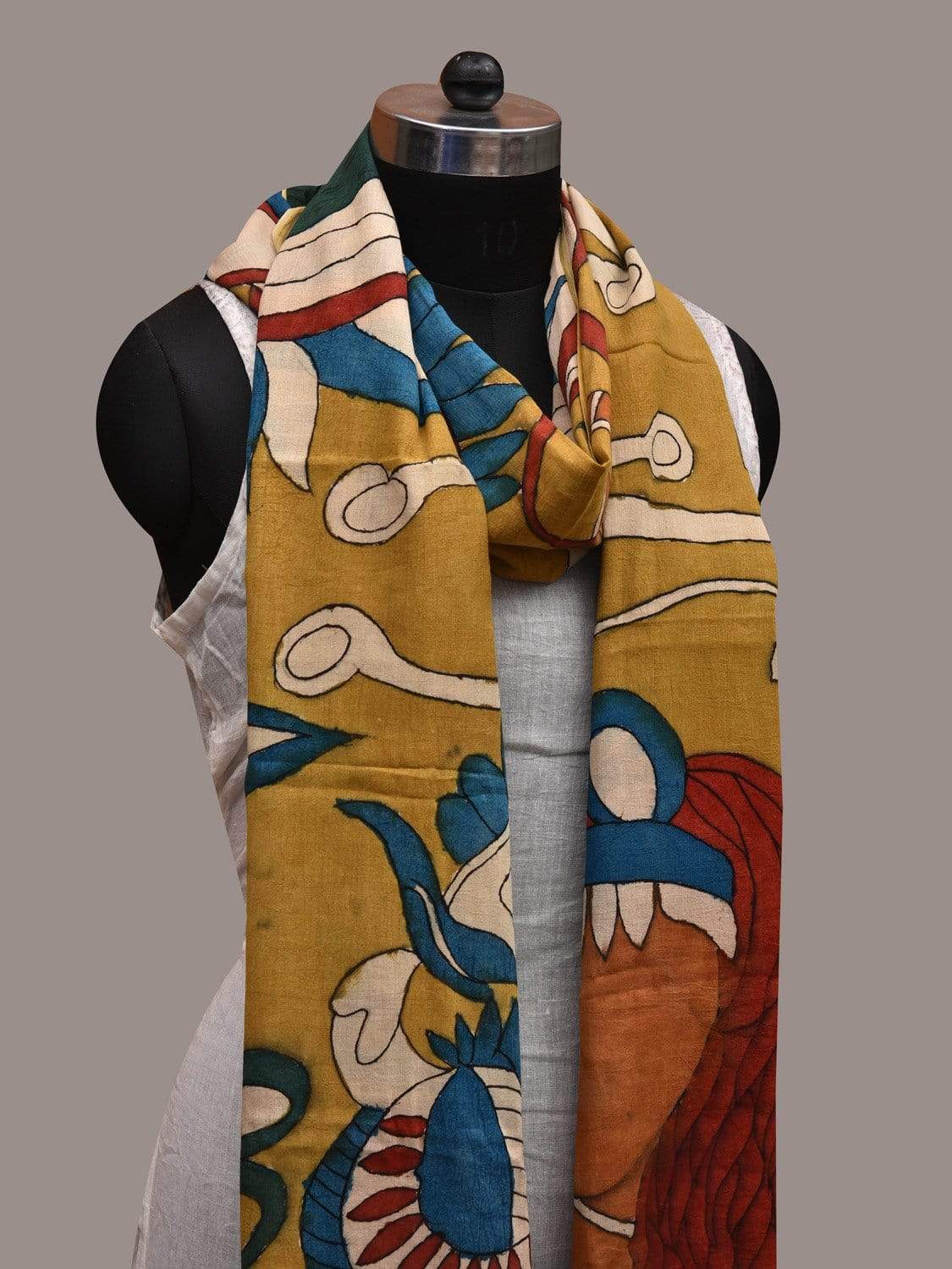 Yellow Kalamkari Hand Painted Cotton Handloom Dupatta with Egyptian Design ds2579