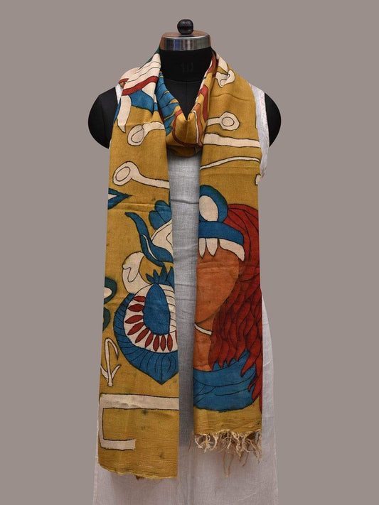 Yellow Kalamkari Hand Painted Cotton Handloom Dupatta with Egyptian Design ds2579