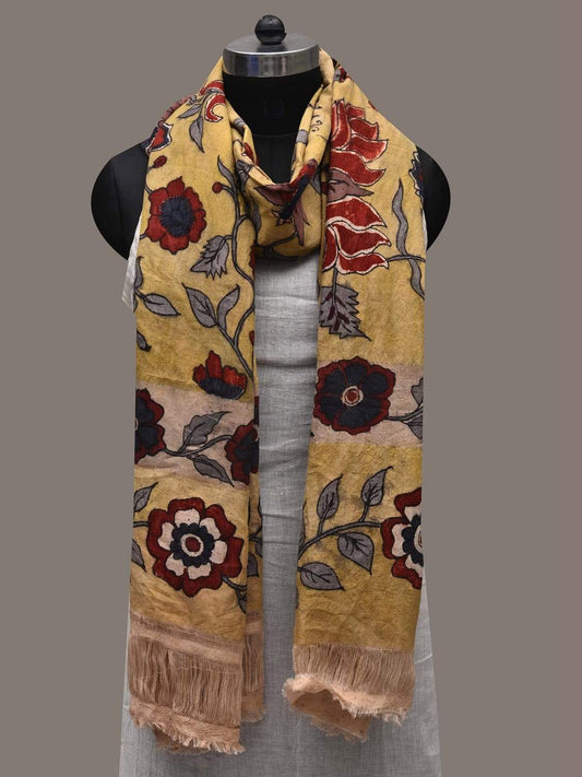 Yellow Kalamkari Hand Painted Cotton Handloom Dupatta with Floral Design ds2540