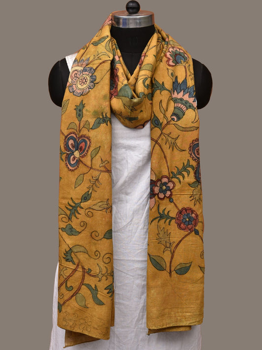 Yellow Kalamkari Hand Painted Cotton Handloom Dupatta with Floral Design ds3127