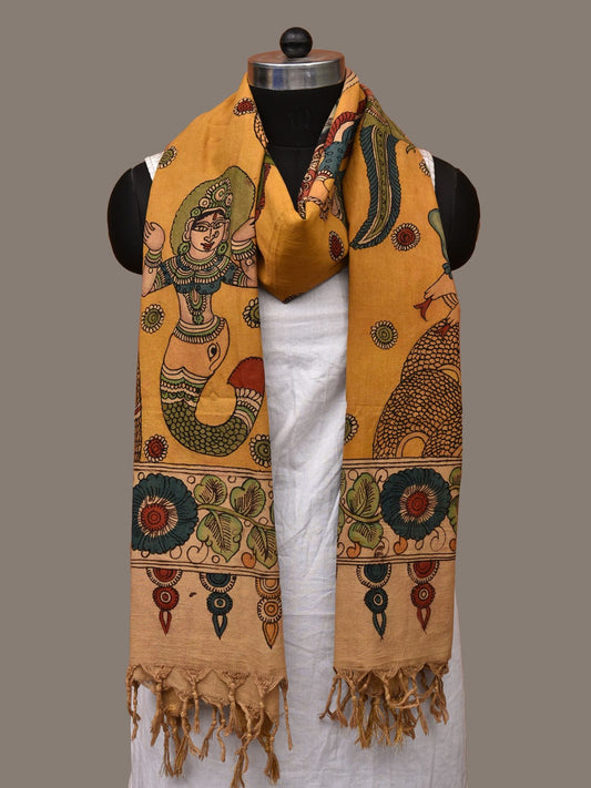 Yellow Kalamkari Hand Painted Cotton Handloom Dupatta with Krishna Design ds3131