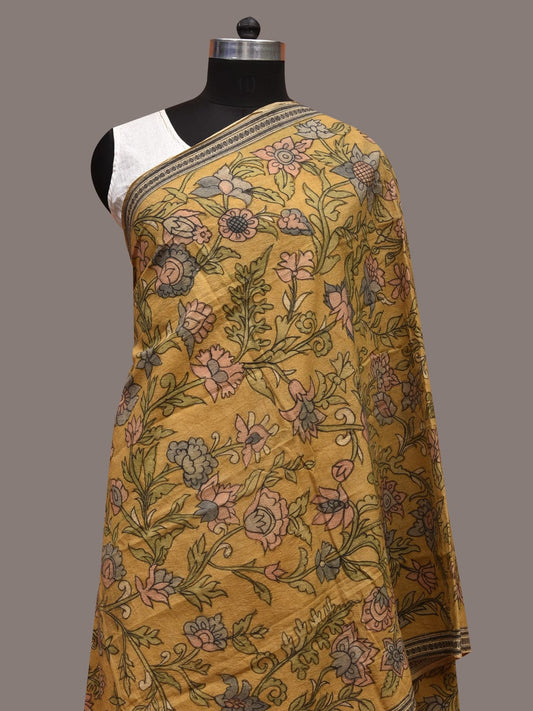 Yellow Kalamkari Hand Painted Cotton Handloom Dupatta with Tree of Life Design ds3580
