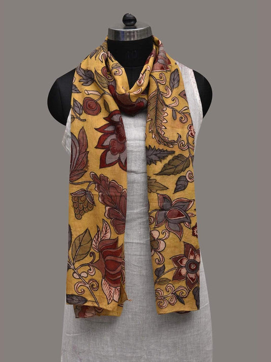 Yellow Kalamkari Hand Painted Cotton Handloom Stole with Floral Design ds2566