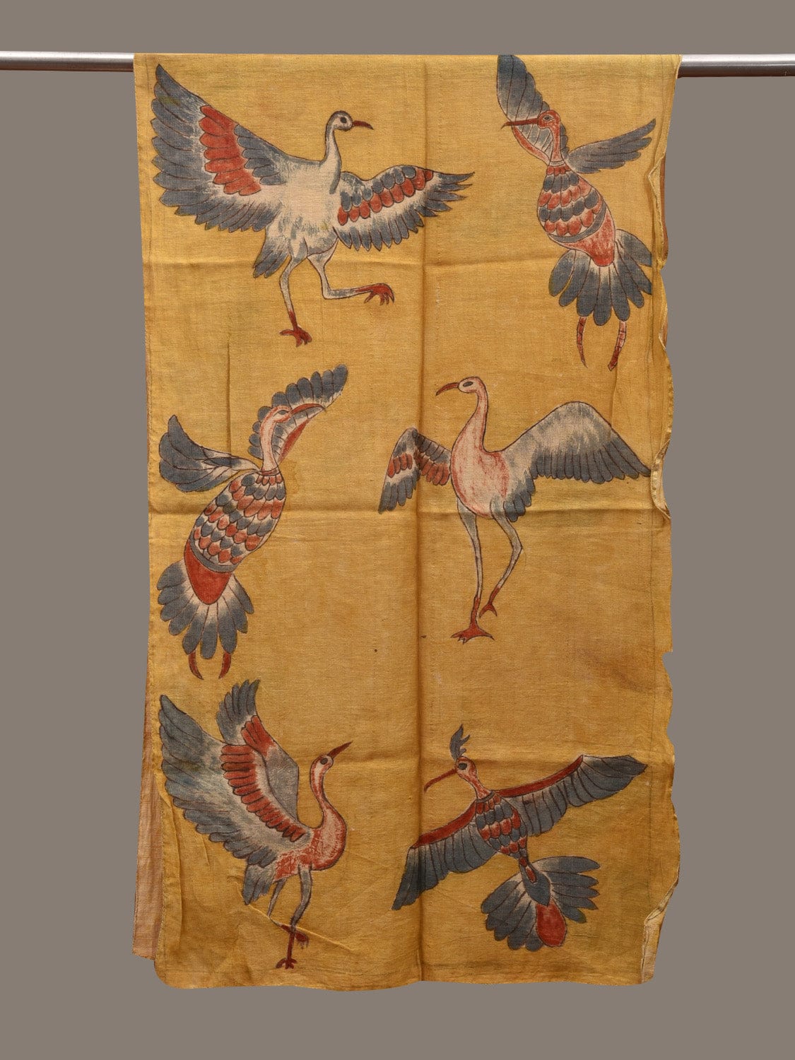 Yellow Kalamkari Hand Painted Cotton Stole with Birds Design ds2932