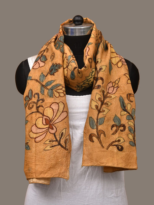 Yellow Kalamkari Hand Painted Sico Stole with Floral Design ds3146