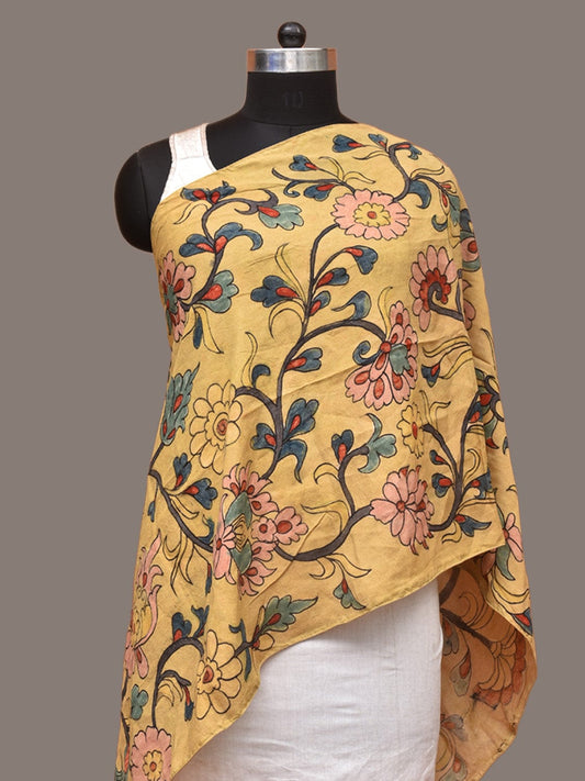 Yellow Kalamkari Hand Painted Sico Stole with Floral Design ds3302