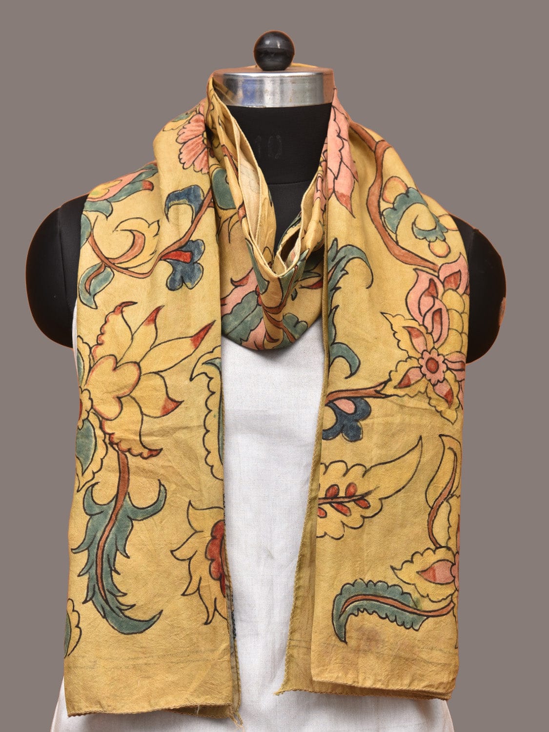 Yellow Kalamkari Hand Painted Sico Stole with Floral Design ds3311