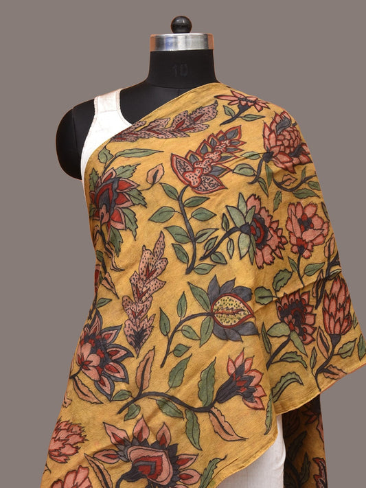 Yellow Kalamkari Hand Painted Sico Stole with Floral Design ds3313