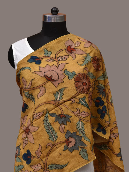 Yellow Kalamkari Hand Painted Sico Stole with Floral Design ds3549