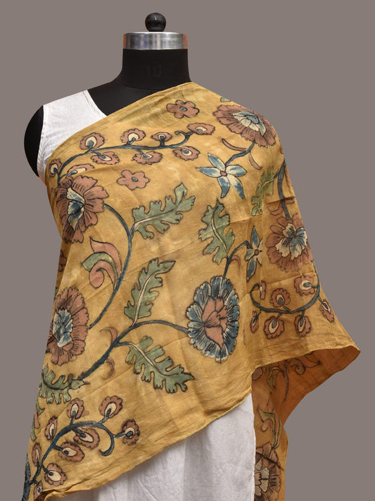 Yellow Kalamkari Hand Painted Sico Stole with Floral Design ds3593