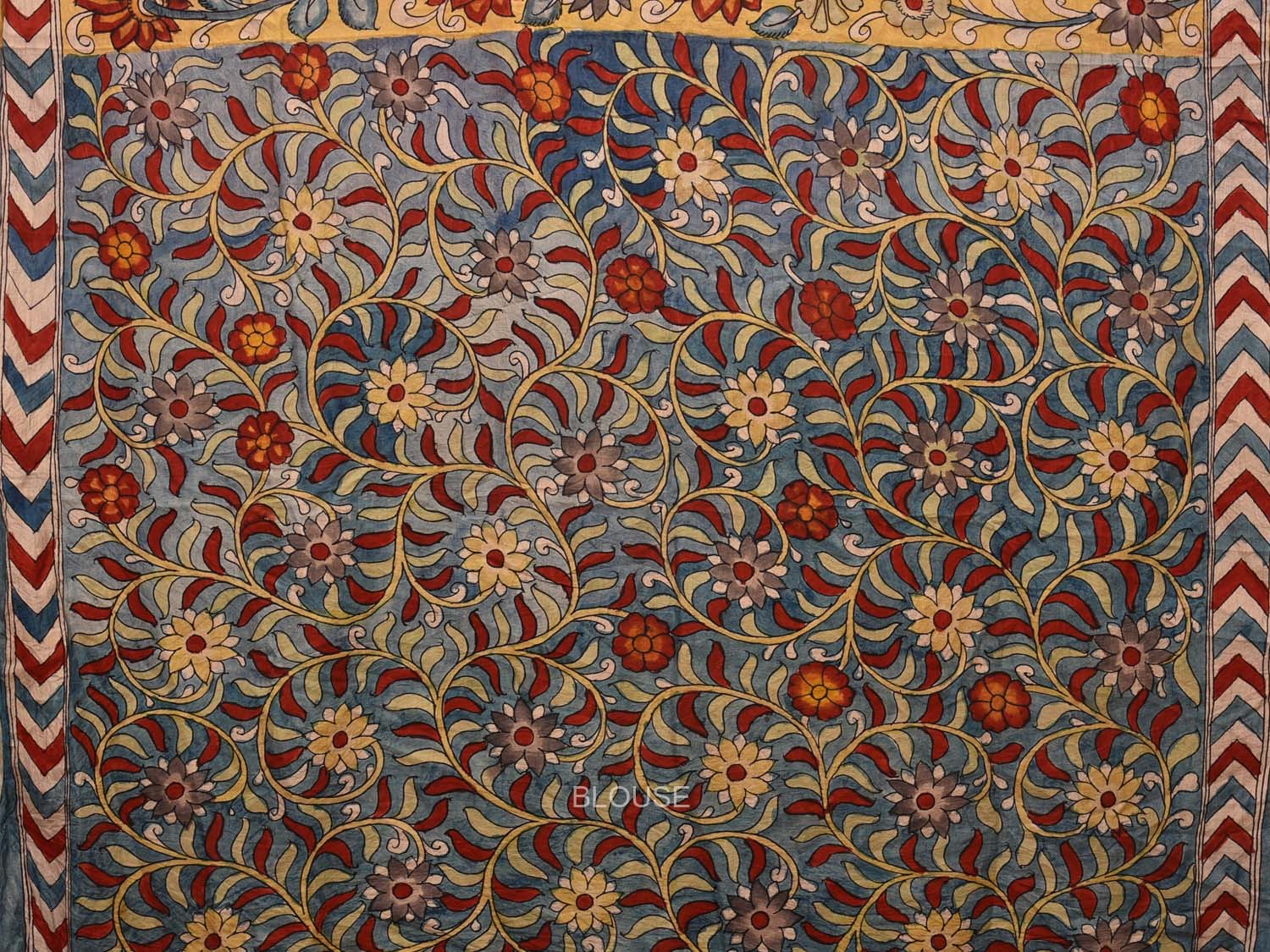 Yellow Kalamkari Hand Painted Silk Handloom Saree with Peacocks and Floral Design KL0714