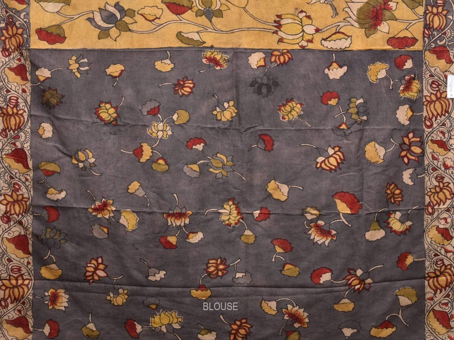 Yellow Kalamkari Hand Painted Silk Handloom Saree with Peacocks and Lotus Flowers Design KL0469