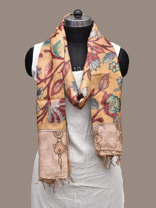 Yellow Kalamkari Hand Painted Tussar Handloom Dupatta with Flowers Design ds2238