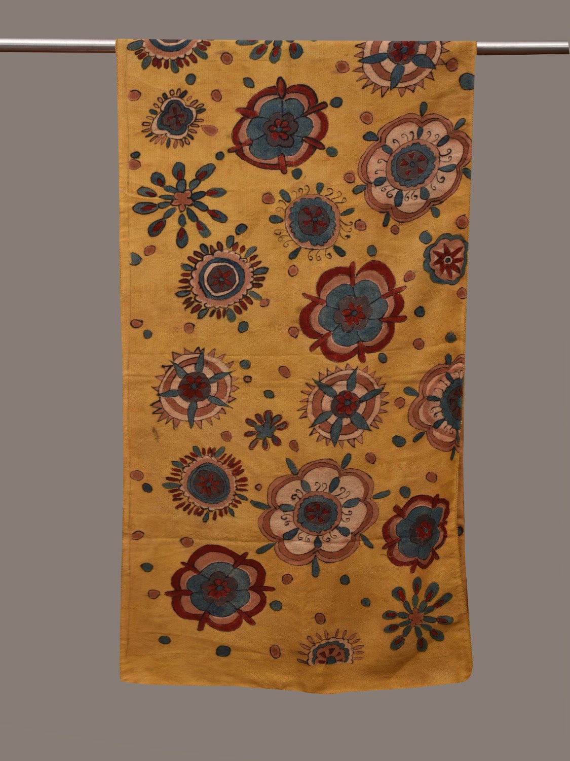 Yellow Kalamkari Hand Painted Woolen Handloom Stole with Floral Design ds3024