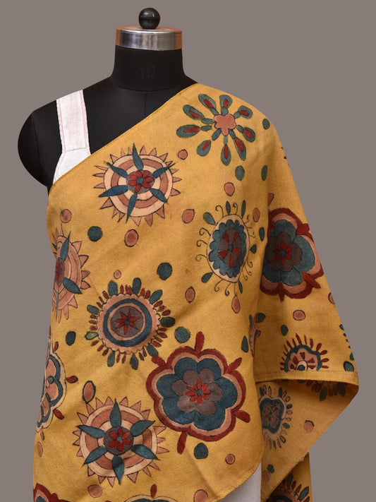 Yellow Kalamkari Hand Painted Woolen Handloom Stole with Floral Design ds3419