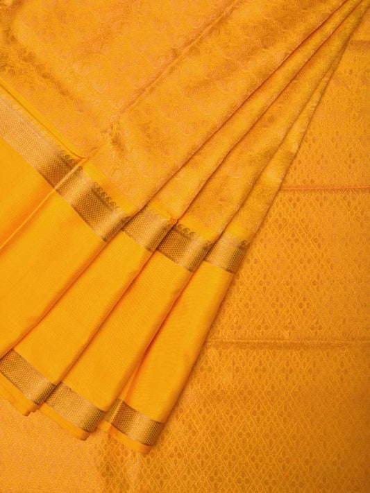 Yellow Kanchipuram Silk Handloom Saree with Middle Brocade Design k0507