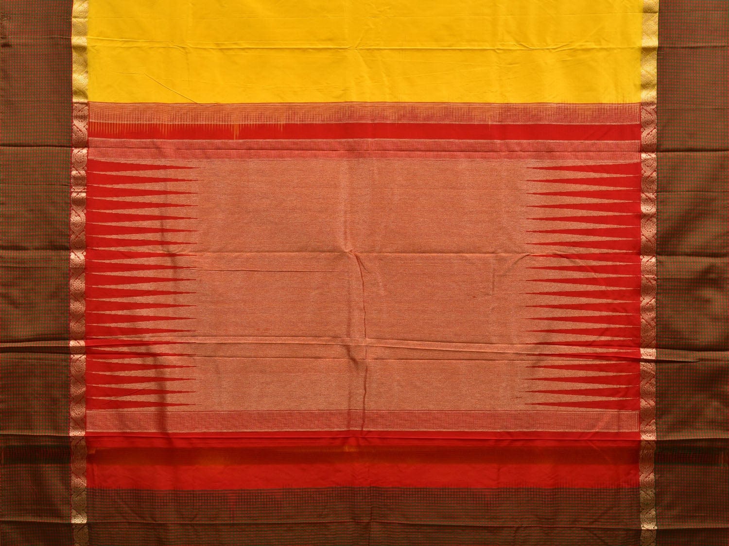 Yellow Kanchipuram Silk Handloom Saree with Small Checks Border Design k0513