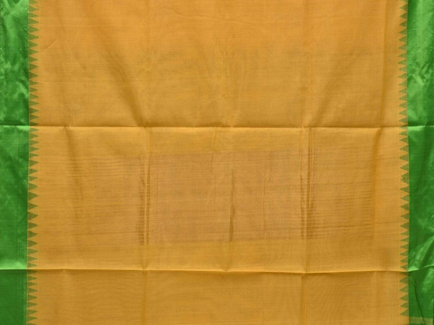 Yellow Khadi Cotton Handloom Plain Saree with Temple Border Design kh0526