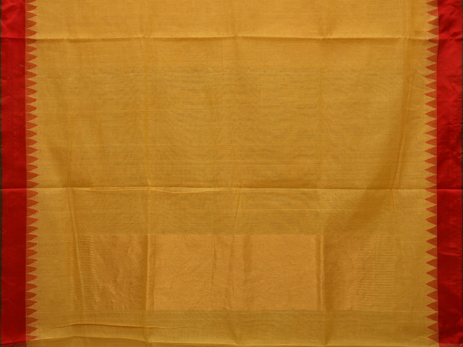 Yellow Khadi Cotton Handloom Plain Saree with Temple Border Design kh0573