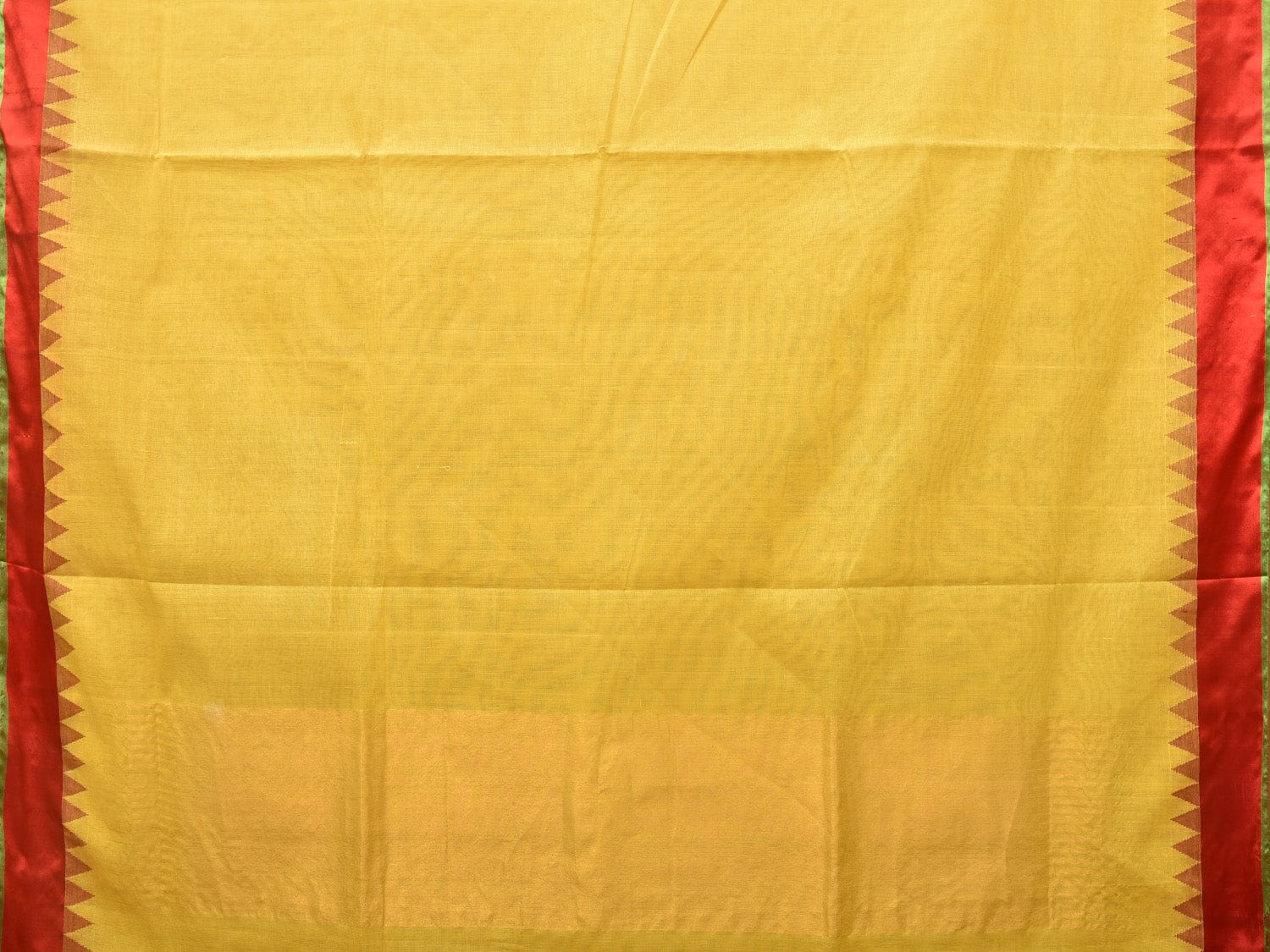 Yellow Khadi Cotton Handloom Plain Saree with Temple Border Design kh0644
