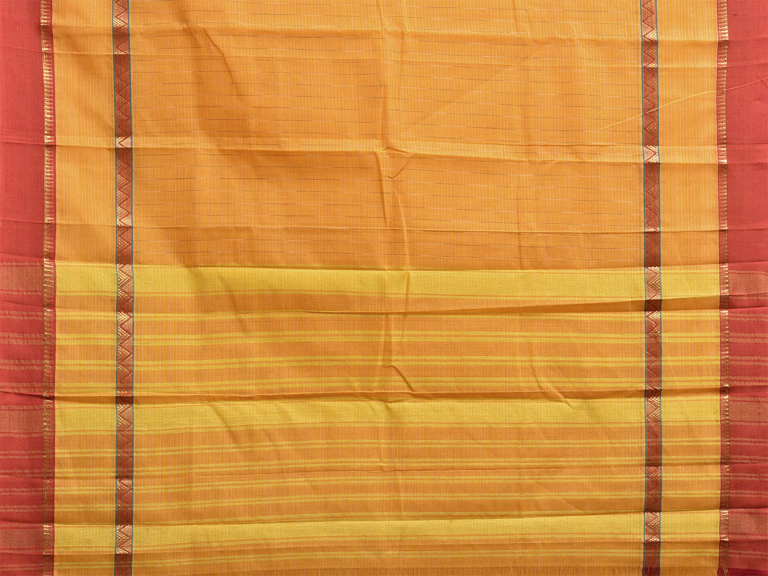 Yellow Narayanpet Cotton Handloom Saree with Checks and Big Border Design No Blouse np1107
