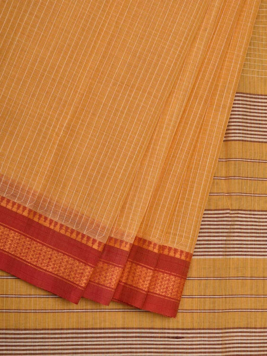 Yellow Narayanpet Cotton Handloom Saree with Checks Design No Blouse np0508