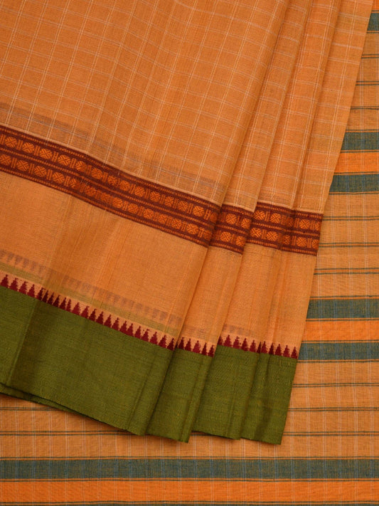 Yellow Narayanpet Cotton Handloom Saree with Checks Design No Blouse np0535