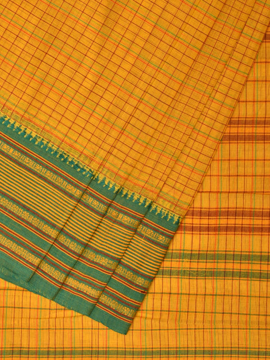 Yellow Narayanpet Cotton Handloom Saree with Checks Design No Blouse np0795