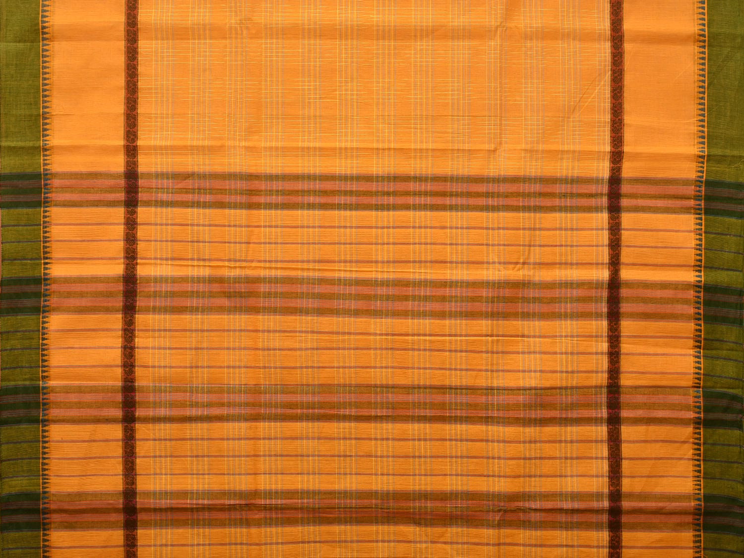 Yellow Narayanpet Cotton Handloom Saree with Strips Design No Blouse np0657
