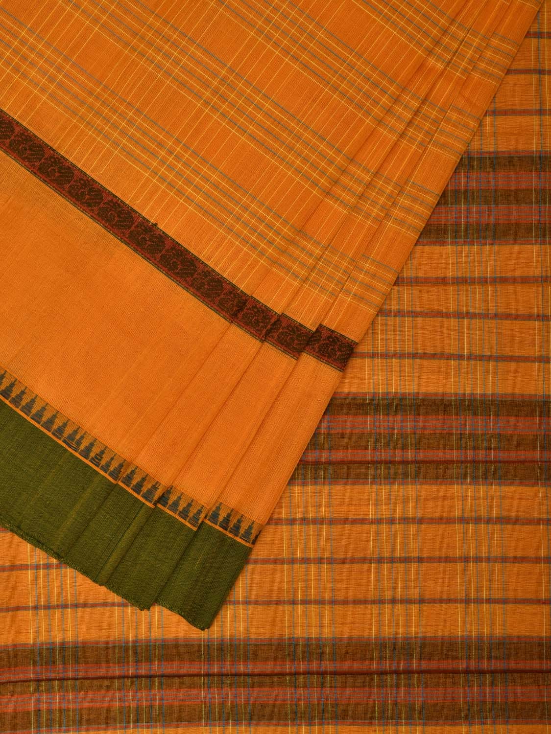Yellow Narayanpet Cotton Handloom Saree with Strips Design No Blouse np0657