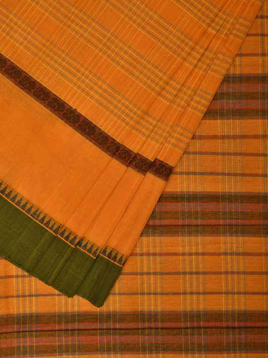 Yellow Narayanpet Cotton Handloom Saree with Strips Design No Blouse np0657