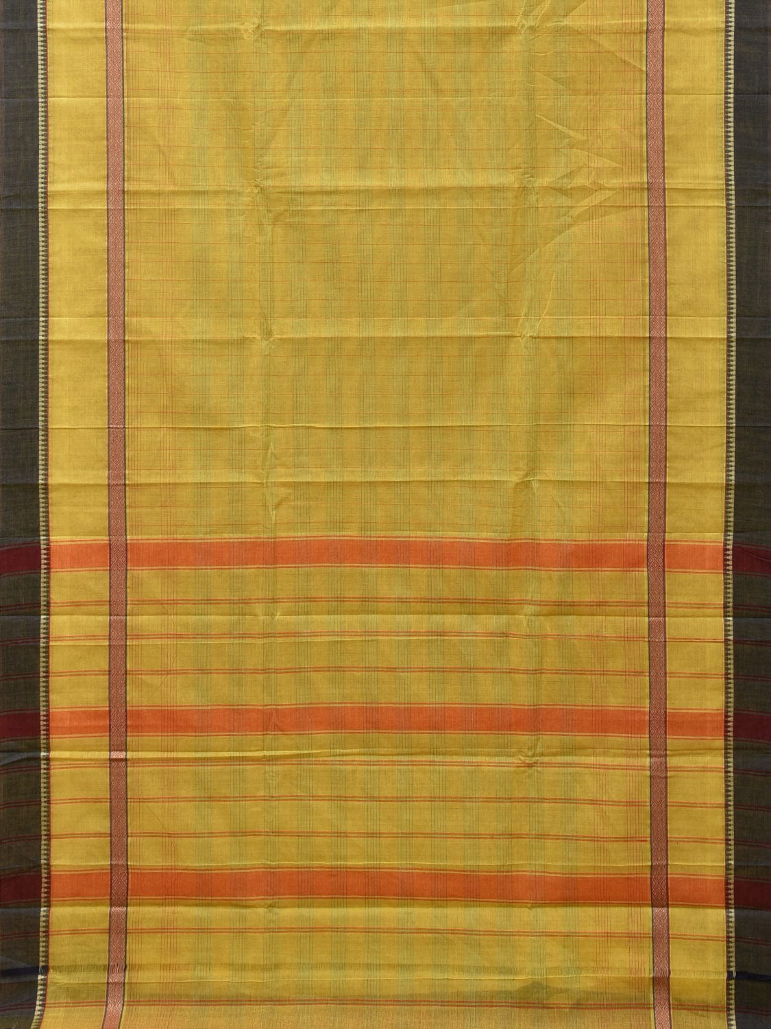 Yellow Narayanpet Cotton Handloom Saree with Strips Design No Blouse np0812