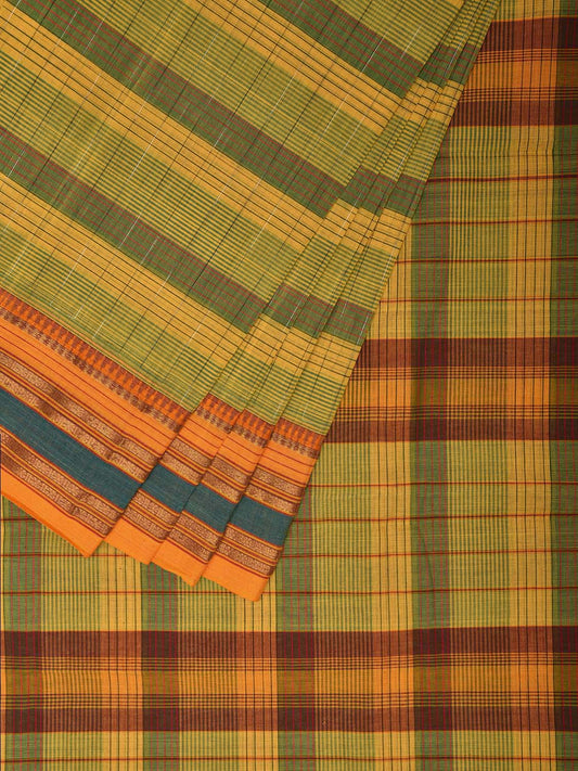 Yellow Narayanpet Cotton Handloom Saree with Strips Design No Blouse np1053