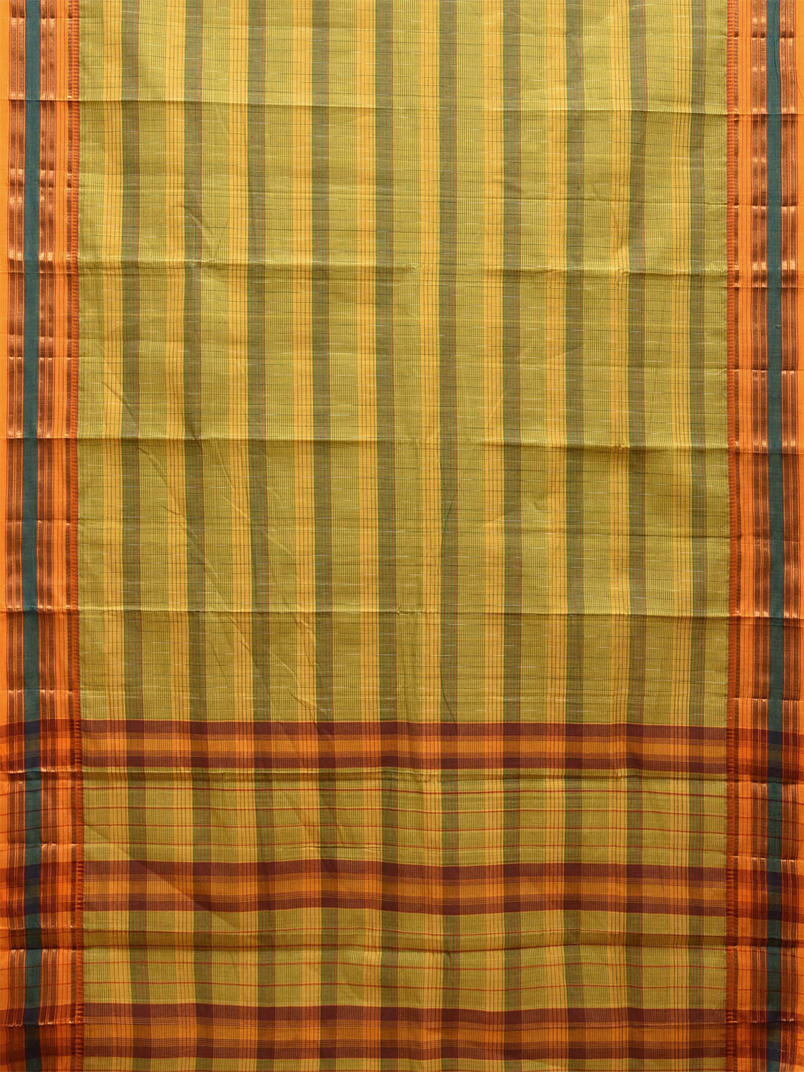 Yellow Narayanpet Cotton Handloom Saree with Strips Design No Blouse np1053